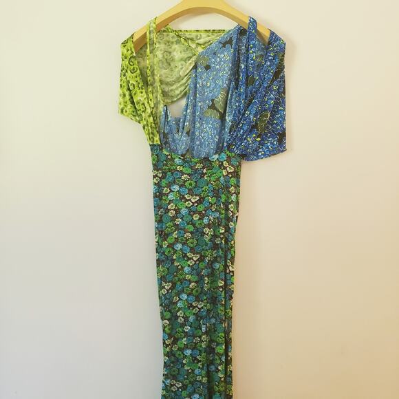 ZARA Asymmetrical Mixed Print Off Shoulder Midi Dress Blogger's Favorite Medium - Picture 13 of 15